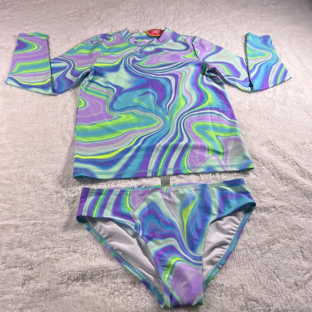 The Childrens Place Girls Rash Guard Swimsuit Set Tie‎ Dye Large 10 12 NWT